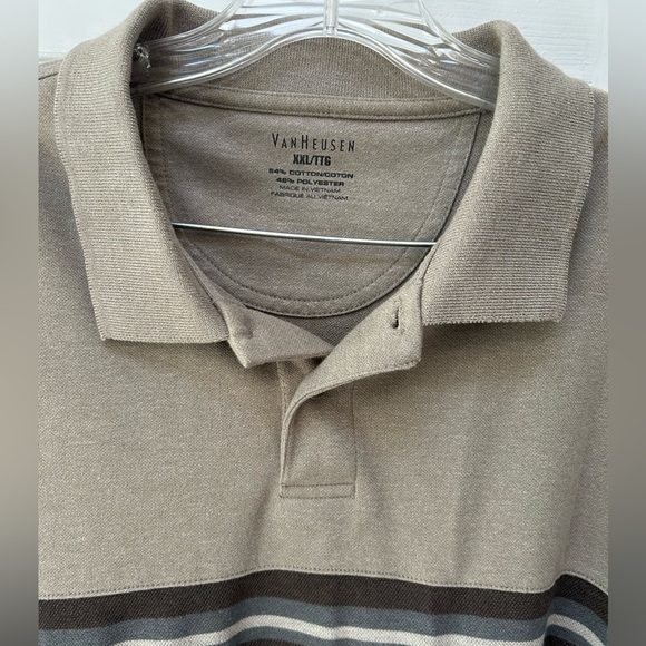 Van Heusen Men's Long Sleeve Polo in Taupe with Brown Stripe. Goes w/everything. - Picture 3 of 6